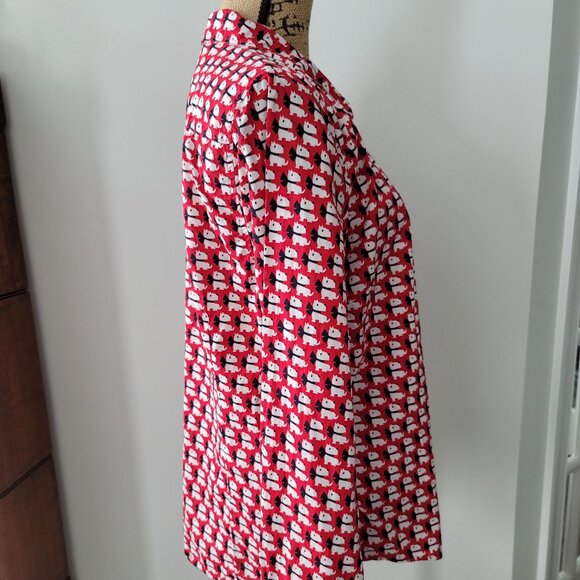 Crown & Ivy Red White & Blue  Dog Print Blouse Large - Picture 2 of 12